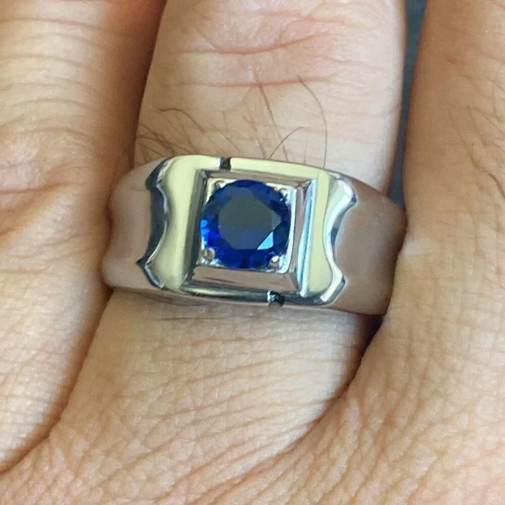 Men’s Stainless Steel Ring Size 11 Blue Stone Signet Style